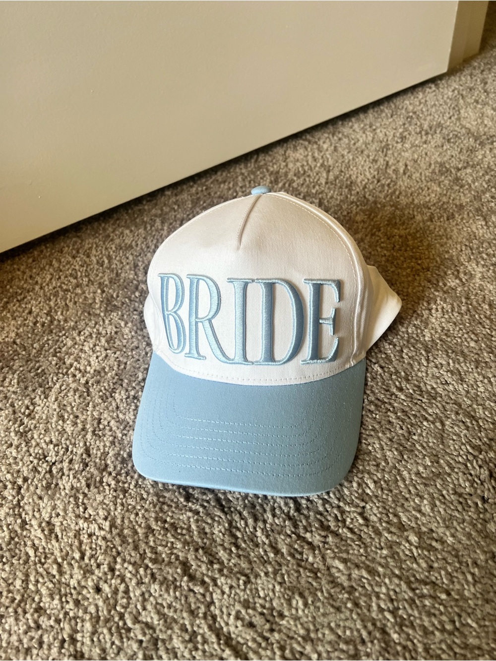 BRIDE Embroidered Baseball Cap in White and Light Blue